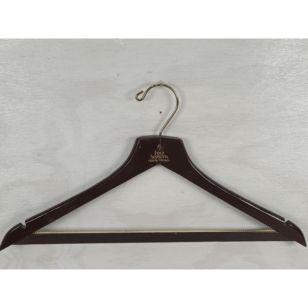 Four Seasons Hotels Resorts Vintage Wood Suit Hanger Dark Brown Gold Hook